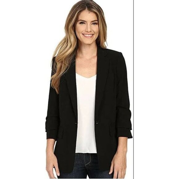 Michael Kors Womens Plus 20W Boyfriend Blazer Black Ruched 3/4 Sleeve Jacket - Picture 2 of 8